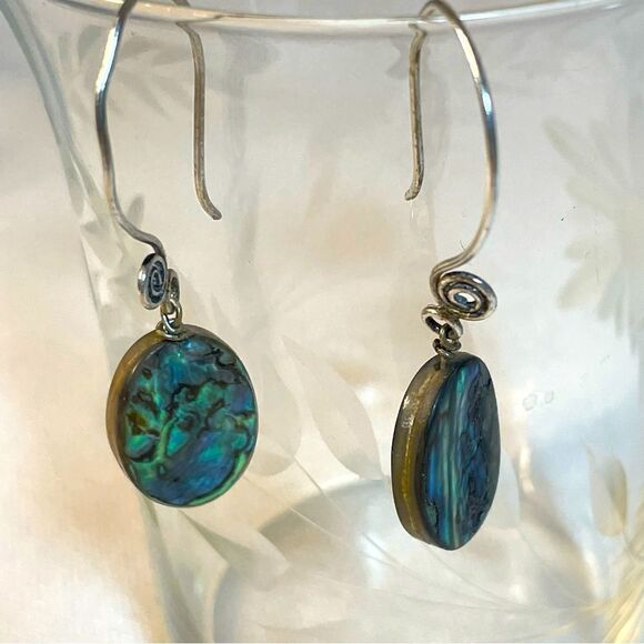 Mother of Pearl oval ellipse sterling silver drop earrings - Picture 1 of 8